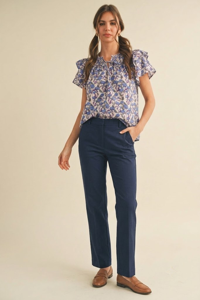 &MERCI - Floral Flutter Sleeve Smocked Top