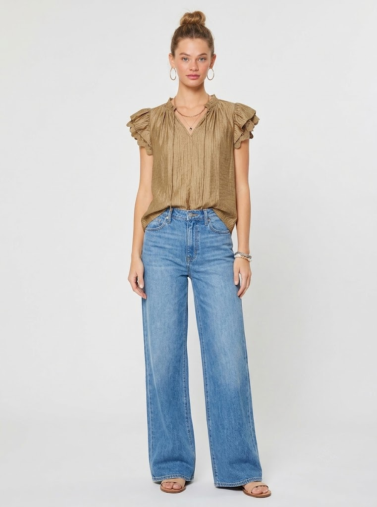 Current Air - Ruffled Lace Short Sleeve Blouse