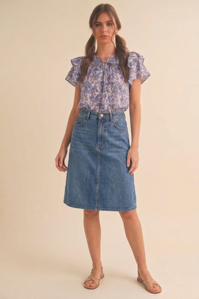 &MERCI - Floral Flutter Sleeve Smocked Top